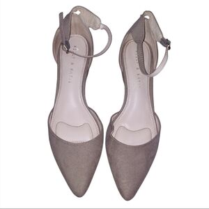 Kelly & Katie Women's Tan Ankle Strap Pointed Toe Faux Suede Block Heels